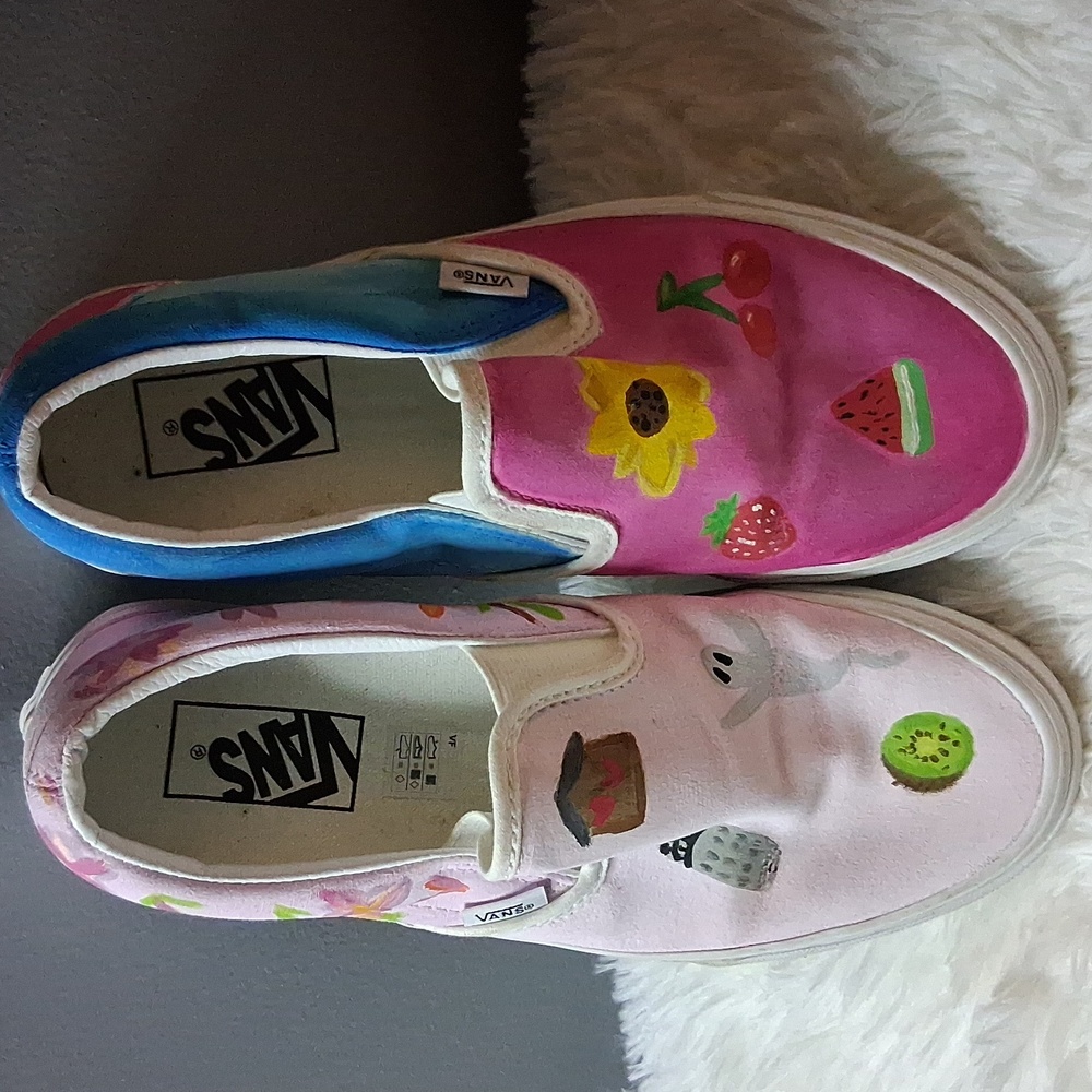 Vans Classic Slip-On Hand Painted Shoe Fruit Art Size 8